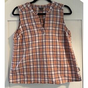 Eddie Bauer Women's V-Neck Plaid Tank Top Sleeveless Preppy Shirt Size S